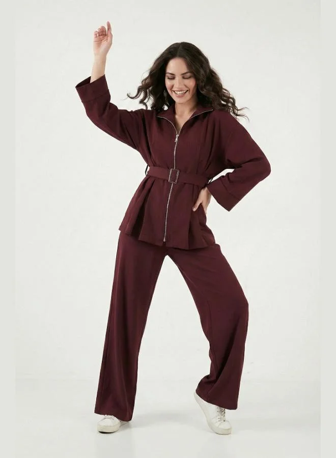 ليلا Lela Regular Fit Women's Suit with Belt Detail and Zipper Closure, Wide Leg, SET 6928879